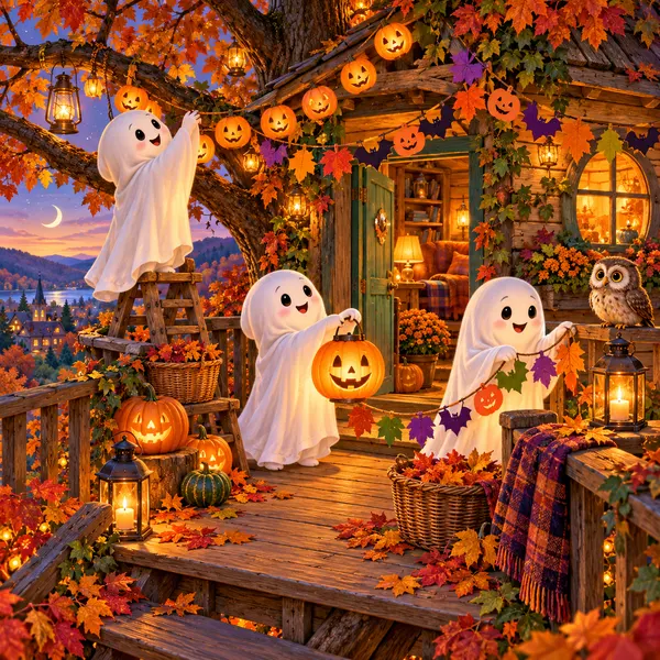 De gentils fantômes décorent une cabane