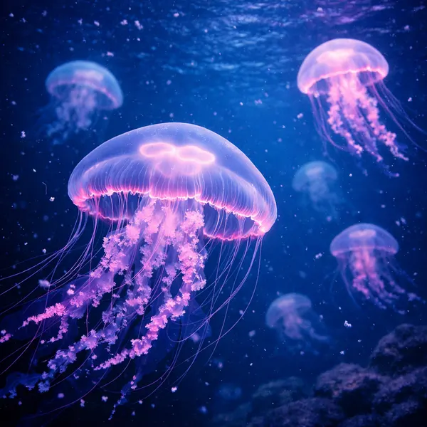 Biolumineszente Quallen im Kobaltwasser