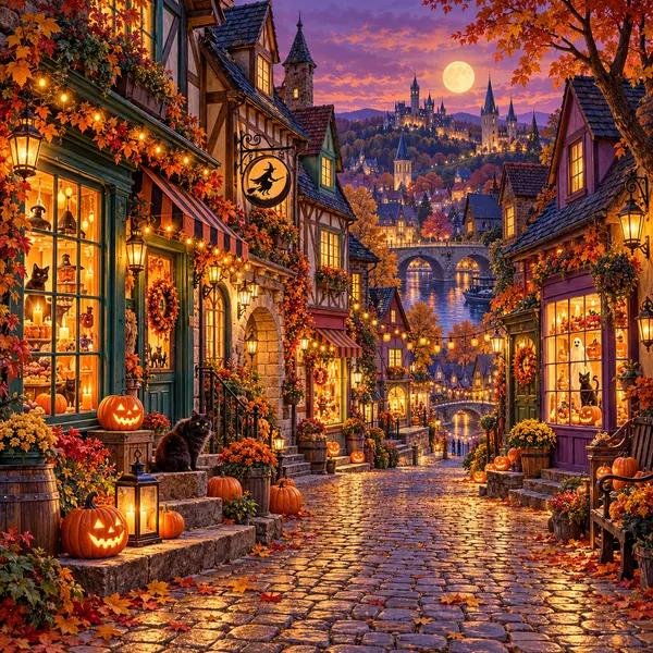 Halloween Village at Twilight