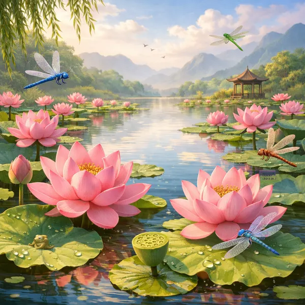 Fleurs de Lotus et Libellules