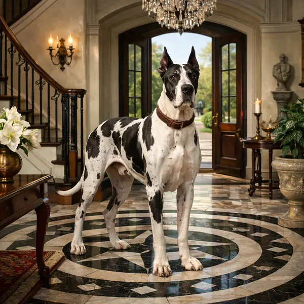 Great Dane in Elegant Entrance Hall
