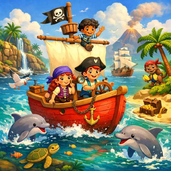Pirate Kids on a Red Boat