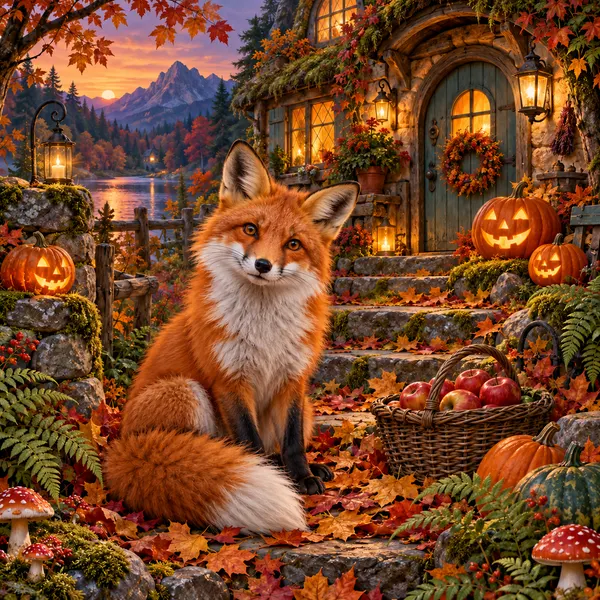 Red Fox at the Halloween Cottage