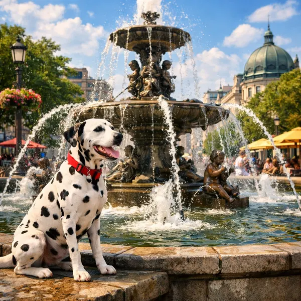 Dalmatian by City Fountain