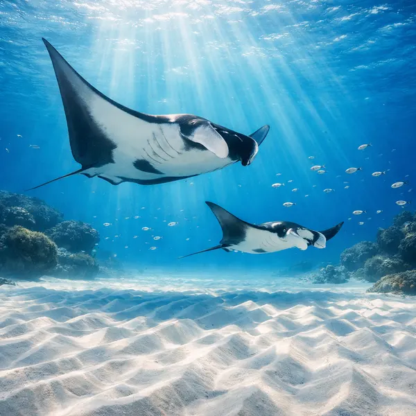 Manta Rays Above Sandy Seabed