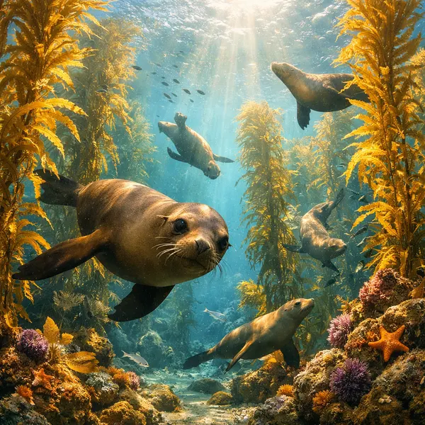 Sea Lions in Kelp Forest