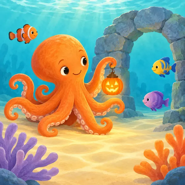 Octopus with a Pumpkin Lantern