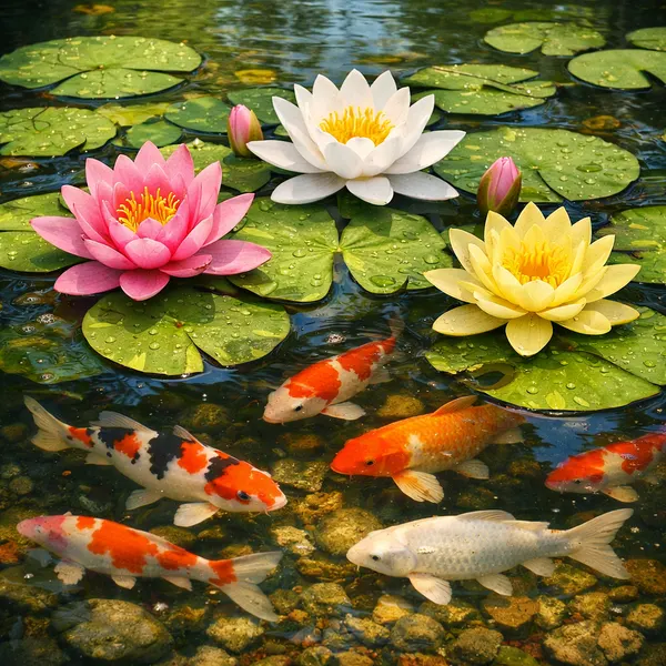 Water Lilies and Koi Fish